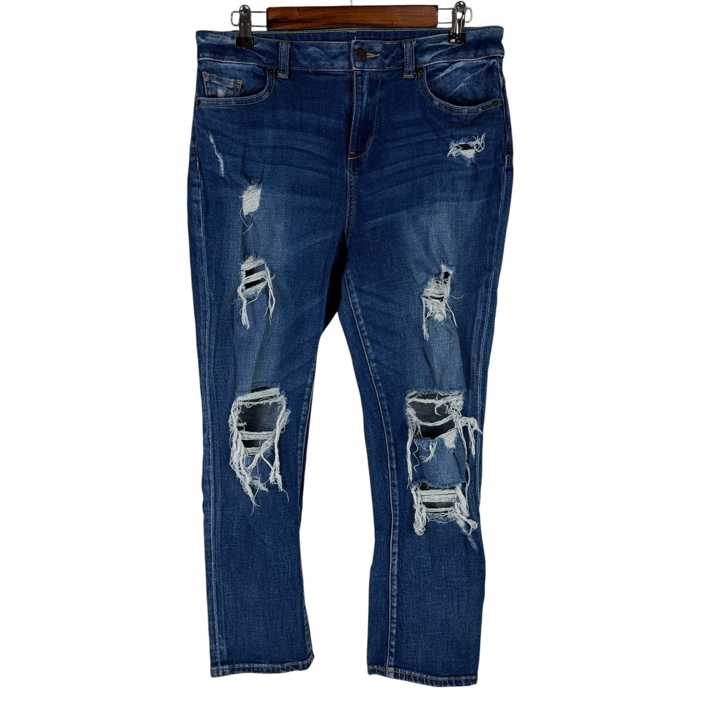 New York & Company Soho Women's 6 High Waist Cropped Boyfriend Distressed Jeans